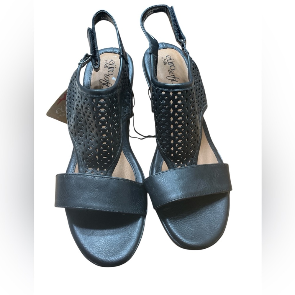 Eurosoft | Vania Black Leather Peeptoe Heels Sz 8.5